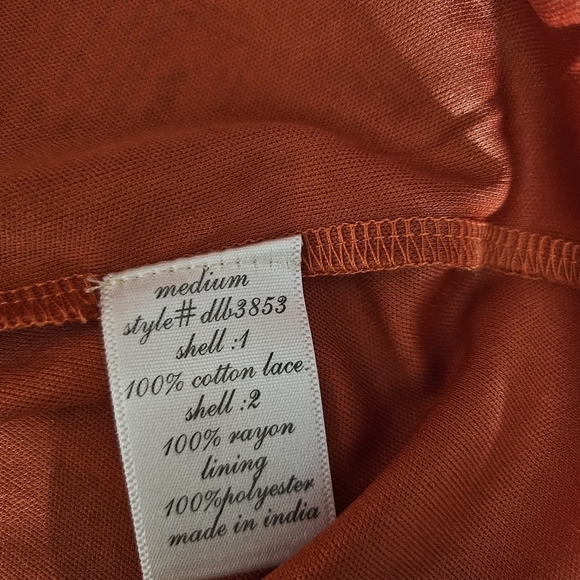 Miami Cold Shoulder Crocheted Orange Dress Cotton Rayon Size M - Picture 7 of 7